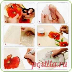 Декупаж на ткани, канве, пластике и картоне (фото и видео)