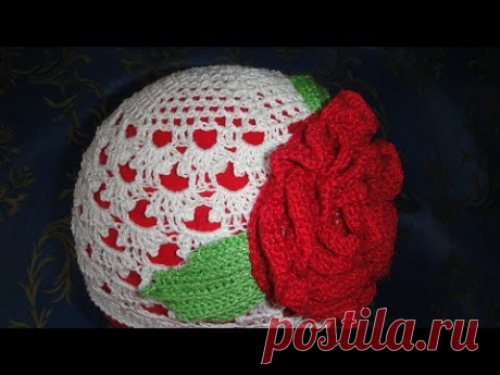 Летняя ажурная шапочка крючком для девочки. Crochet summer hat