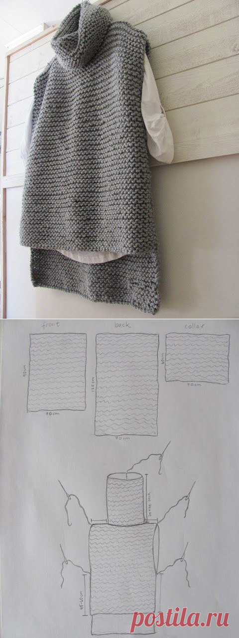 Оригинальная и простая в исполнении безрукавка спицами