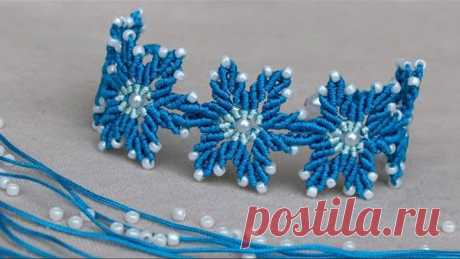 БРАСЛЕТ МАКРАМЕ СНЕЖИНКИ. SNOWFLAKE MACRAME BRACELET.