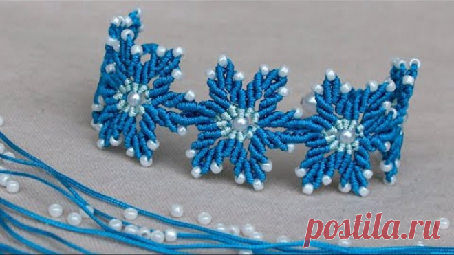 БРАСЛЕТ МАКРАМЕ СНЕЖИНКИ. SNOWFLAKE MACRAME BRACELET.