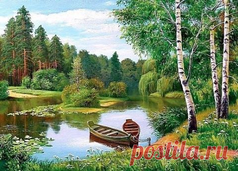 Лодки у берега (SP-1244) - картина стразами | Купить мозаику «Алмазная живопись» в интернет-магазине «Мир Вышивки»