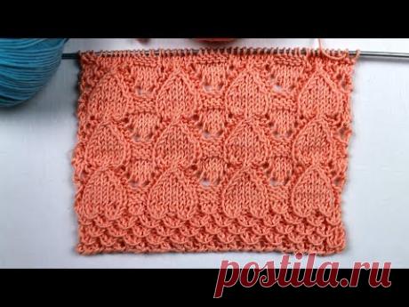 Ажурный узор спицами сердечки