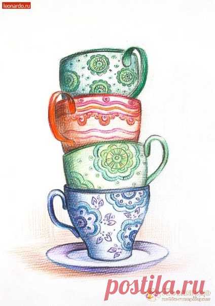 Рисунок карандашами "Чашечки"