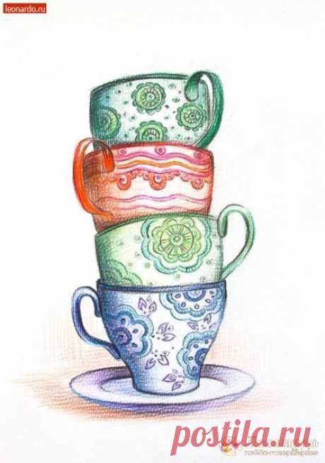Рисунок карандашами &quot;Чашечки&quot;