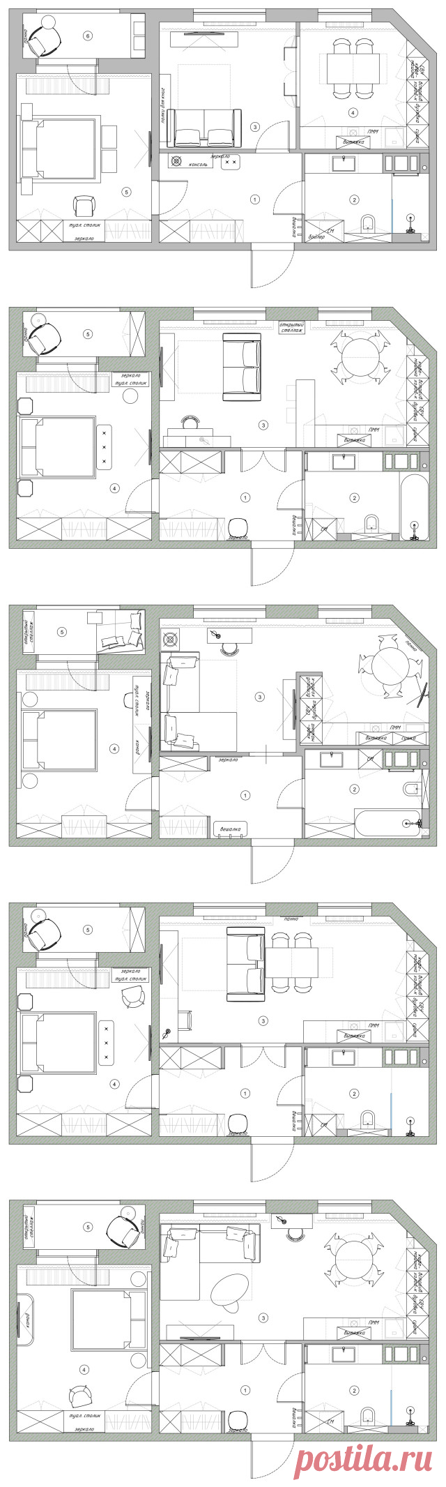 Поиск планировки: 5 вариантов + финал для евродвушки в Петербурге | Houzz Россия