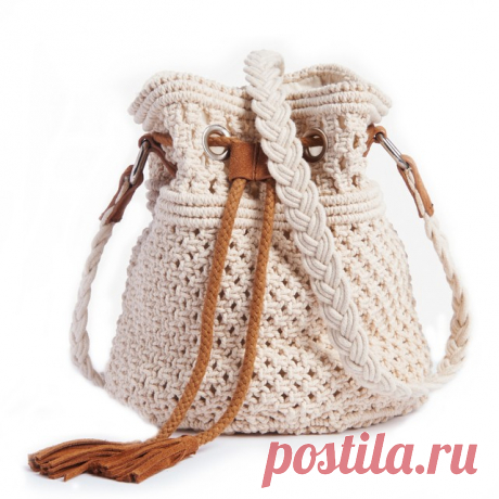 Сумка "мешок", из макраме  Сумка с ручками, форма мешка, из макраме, Mademoiselle R.Винтажное макраме из кожи, мягкая форма, в стиле casual : отличная модная сумка для любимых шикарных нарядов !Состав и описаниеМатериал : верх из 100% хлопка и невыделанной кожи Подкладка из полиэстераМарка : Mademoiselle R Размер : Диаметр 19 см - Высота 23 смЗастежка : завязка на кулиске 1 карман для мобильного телефонаРегулируемый плечевой ремень.