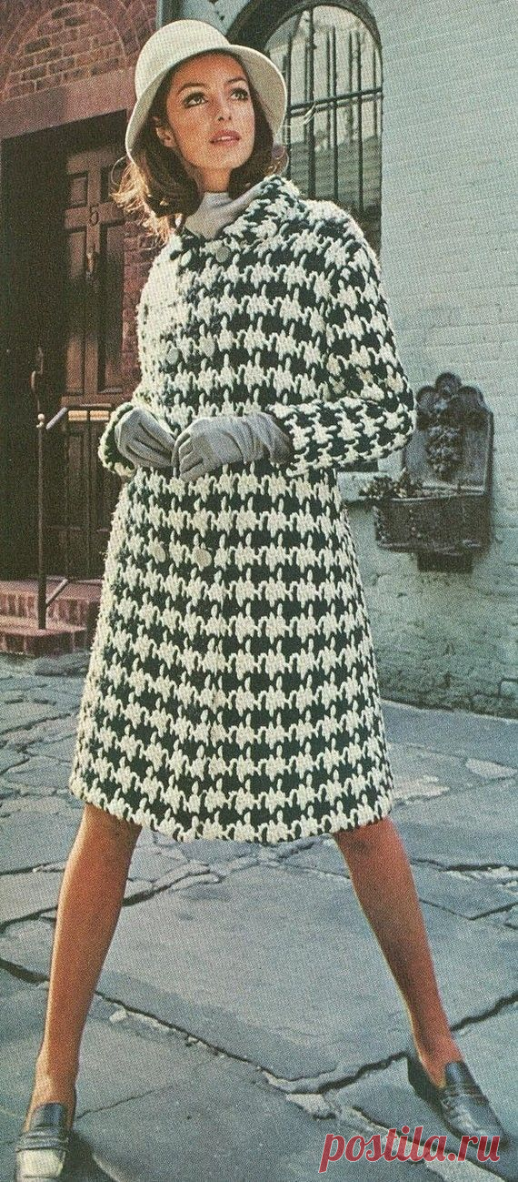 Vintage 1960s Houndstooth Coat Crochet Pattern PDF 6801
