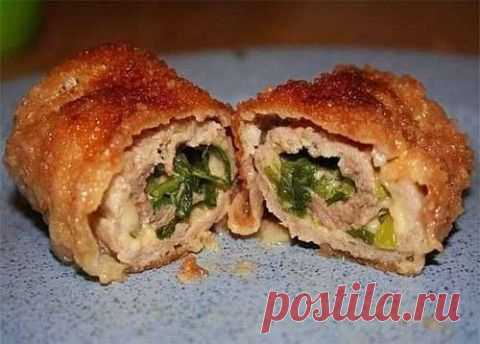 Мясные рулетики с сыром и зеленым луком | Домашняя кулинария