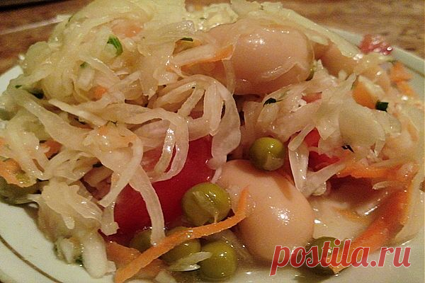 Весьма простой, но фантастически вкусный салатик!
"Салат из капусты с фасолью" Рецепт здесь...
