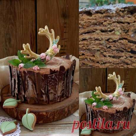 Вот он мой  #тортик "Дикий Лес" двенадцать  шоколадных коржей с орехами и заварным  шоколадным кремом.