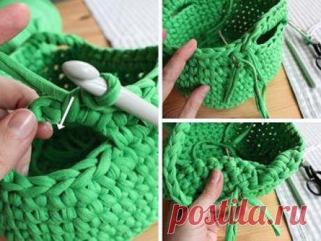 Вязание крючком корзинки.