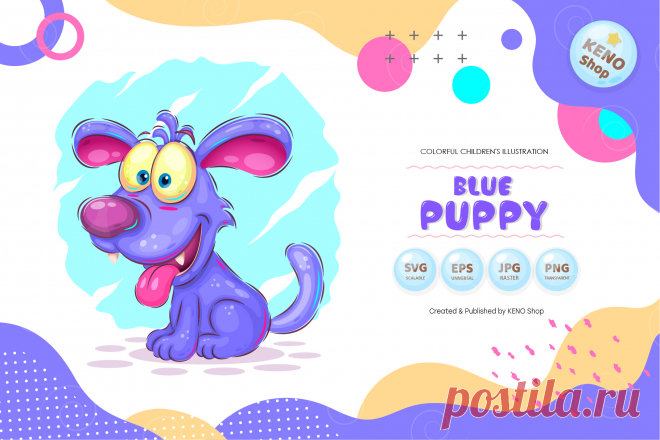 Blue cartoon puppy.
Bright cartoon illustration. A cheerful blue puppy sits with an open mouth and protruding tongue. Positive and unique design. Use the product to print on clothing, accessories, party decorations, labels and stickers, kids room decoration, invitation cards, scrapbooking, kids crafts, diaries and more.puppy, dog, mascot, character, cartoon, illustration, vector, happy, blue puppy, dogs, clipart, dog graphic, graphics, clip art, doggy, dog clipart, animals