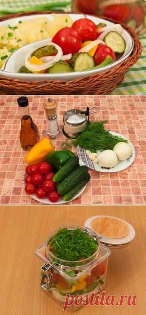 Черри, огурцы, болгарский перец маринованные по-быстрому