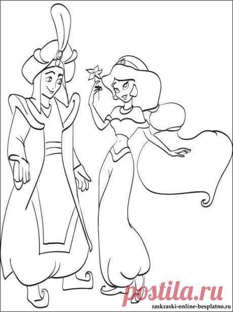 Раскраска Аладдина и принцессы Жасмин | Раскраски для детей