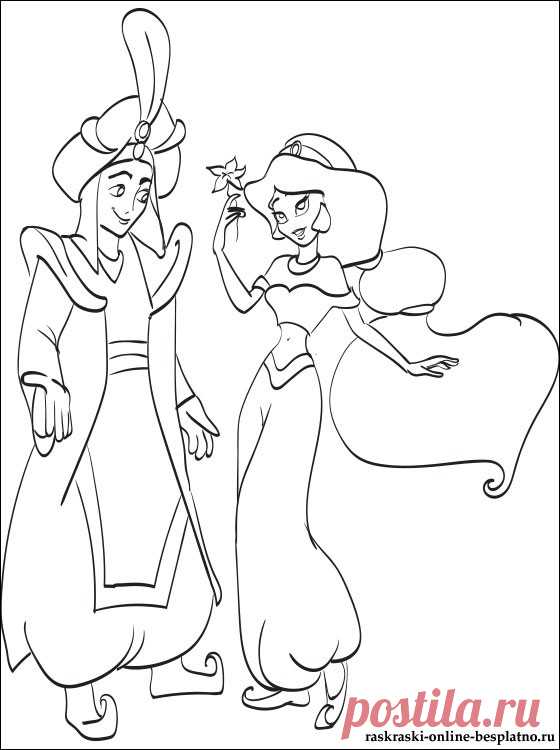 Раскраска Аладдина и принцессы Жасмин | Раскраски для детей