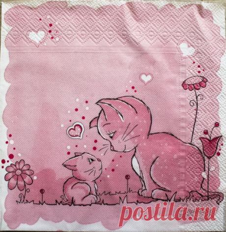 Купить 15шт салфетки декупажные мама кошка и котенок салфетки для декупажа - салфетка декупаж