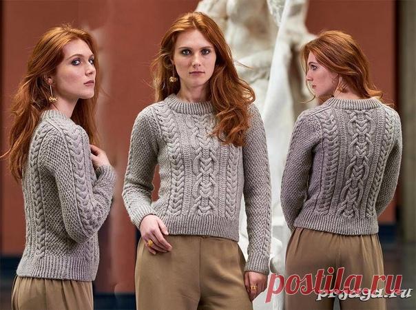 ДЖЕМПЕР С РУКАВОМ ПОГОН «EIRA» СПИЦАМИ

Окружность: 81.5 (87.5, 95, 105, 113, 123) см.

Материалы: 6 (7, 7, 8, 8, 9) мотков пряжи The Fibre Co. Cumbria (60% меринос, 30% шерсть, 10% козье волокно, 100 г./218 м.), спицы 4.0 мм.
Плотность вязания: 23 петли 28 рядов = 10*10 см. жемчужным узором.

Пуловер погон спицами, описание:
Спинка: набрать дополнительной нитью 51 (55, 59, 65, 69, 75) петель.
(Вязать ряд лицевыми, вязать ряд изнаночными)*2.
Соединить рабочую нить. Вязать ...