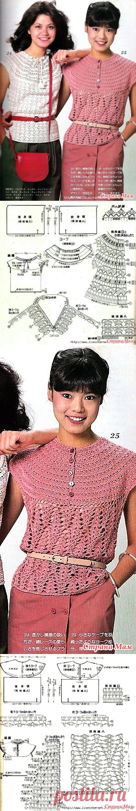Два ажурных топа с круглой кокеткой. Крючок. - ВЯЗАНАЯ МОДА+ ДЛЯ НЕМОДЕЛЬНЫХ ДАМ - Страна Мам