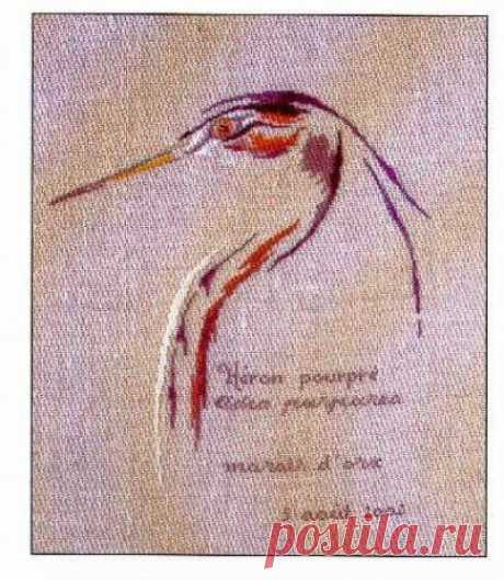 Цапля- схемы вышивки птиц
