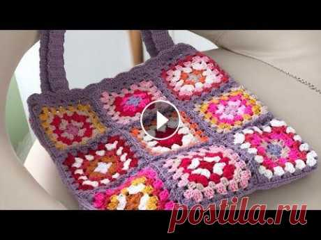 Сумка бабушкин квадрат. Вязаная авоська. Как связать сумку из квадратов. Соединение квадратов. Видео урок как собрать квадраты не обрезая нить. Есть два видео на моем канале, если вам надо связать квадрат одним цветом или со сменой цвета пряжи....