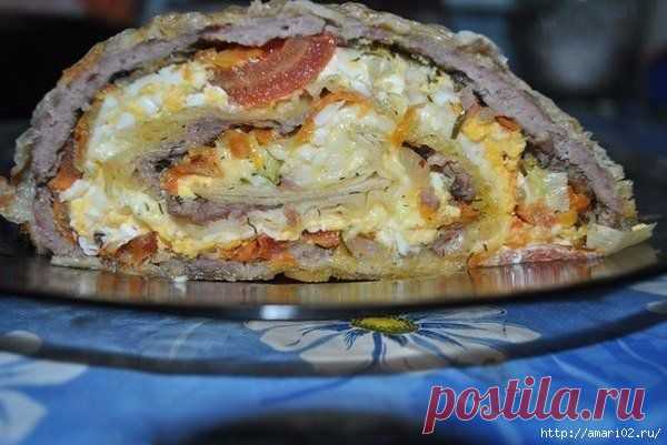 Мясной рулет из лаваша..
