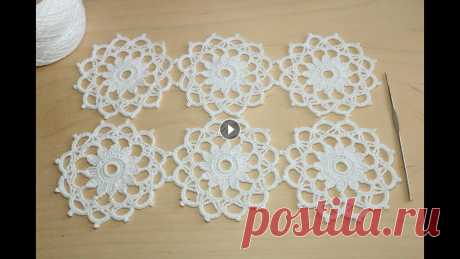 Круглый мотив крючком - урок по вязанию - Crochet motifs for beginners Мастер-класс вязание крючком ажурного круглого мотива с двенадцатью вершинками, для наборного кружева из круглых мотивов. Обучающее видео по вязанию к...