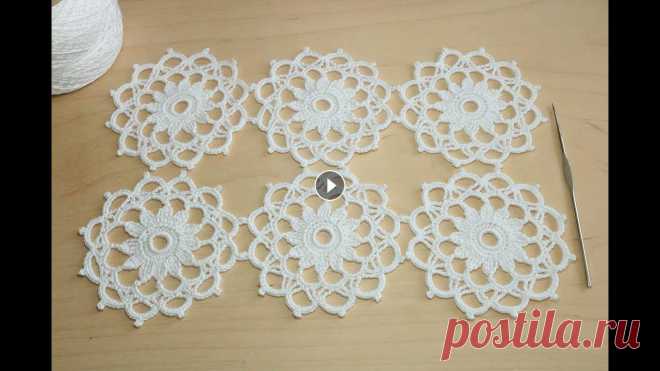 Круглый мотив крючком - урок по вязанию - Crochet motifs for beginners Мастер-класс вязание крючком ажурного круглого мотива с двенадцатью вершинками, для наборного кружева из круглых мотивов. Обучающее видео по вязанию к...