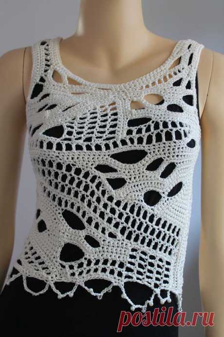 Ivory Cotton Freeform Crochet Tank Top Summer от levintovich