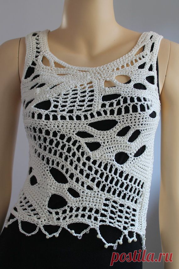 Ivory Cotton Freeform Crochet Tank Top Summer от levintovich