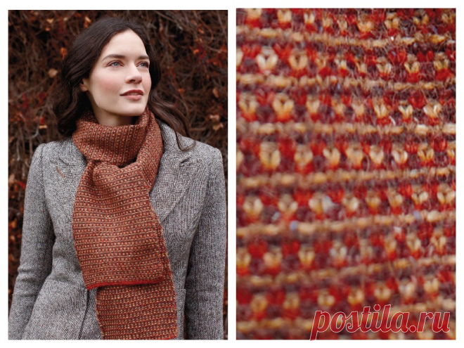 Вязаный шарф жаккардом спицами 