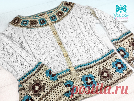Giacca con punto traforato e fiori ad uncinetto - Yakibay Art Crochet