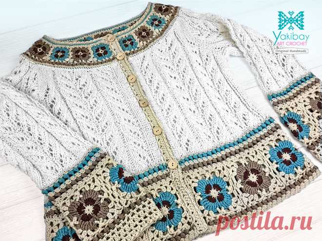 Giacca con punto traforato e fiori ad uncinetto - Yakibay Art Crochet