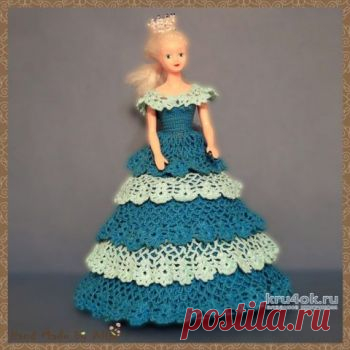 Платье для Барби с оборками. Работа Alise Crochet Календари: Танцуем котильон - Мисс Ноябрь 1992 Для куклы: Barbie, Барби старого образца Описание: Шикарное платье в ярких осенних цветах с пышными кружевными