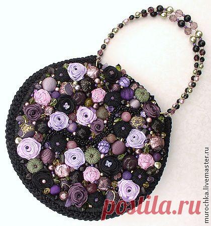 Сумочка "Сон в летнюю ночь" - чёрный,цветочный,аметистовый,лавандовый