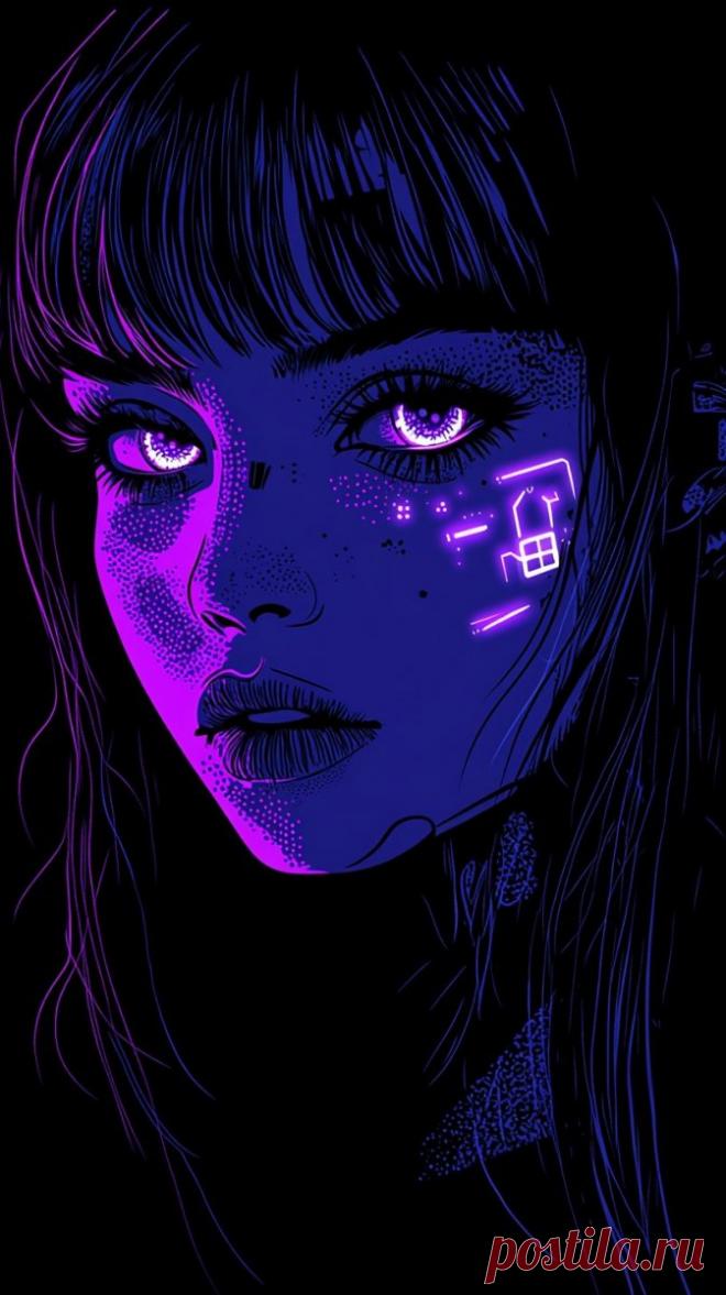 Неоновый портрет девушки: взгляд в будущее цифрового искусства. Изображение из нейросети Midjourney - Midjourney примеры промтов - Форум ИИ о нейросетях - Yes Ai
