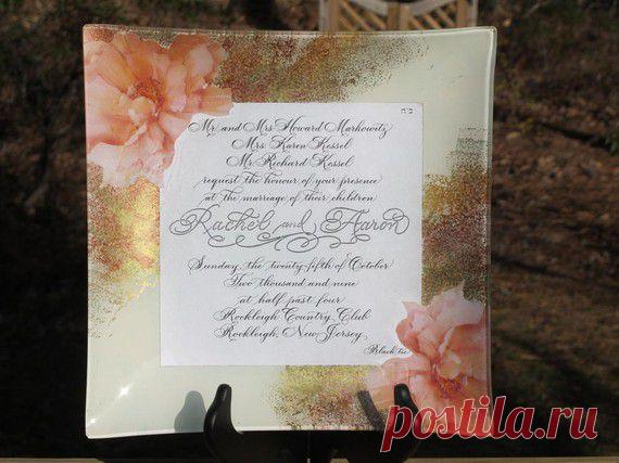 custom wedding invitation decoupage glass от GALLERYOFDECOUPAGE