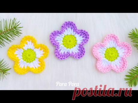 Crochet Spring Flower I Crochet 5 Petals Flower I Easy Crochet Flower Tutorial For Beginners
