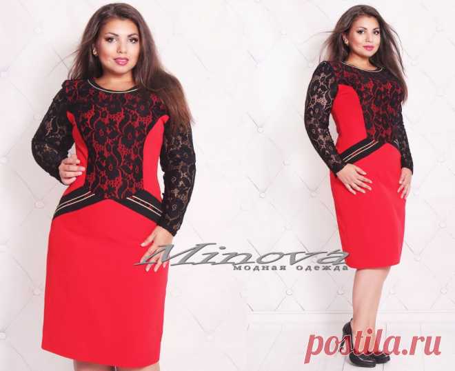 Платье №223-"Голд"-красный+черный узор - Платья-Батал - Minova интернет-магазин