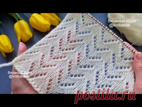 Ажурный узор Елочки спицами!
