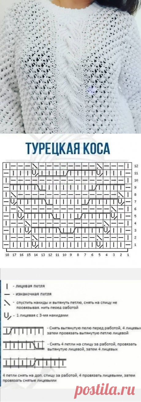 Узор &quot;Турецкая коса&quot;, вяжем спицами