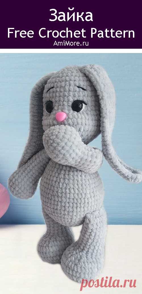 PDF Зайка крючком. FREE crochet pattern; Аmigurumi animal patterns. Амигуруми схемы и описания на русском. Вязаные игрушки и поделки своими руками #amimore - плюшевый заяц, зайчик из плюшевой пряжи, кролик, зайчонок, зайка, крольчонок.
