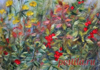 Картина из шерсти, шелка и вискозы «Брусничка» » Теплые картины