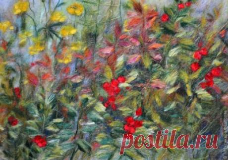 Картина из шерсти, шелка и вискозы «Брусничка» » Теплые картины