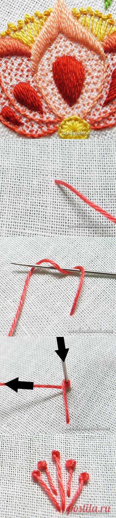 Pistil Stitch – Elongated French Knots – Tutorial – вытянутый французский узелок