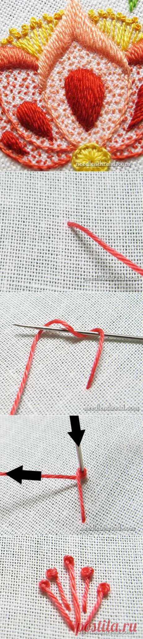 Pistil Stitch – Elongated French Knots – Tutorial – вытянутый французский узелок