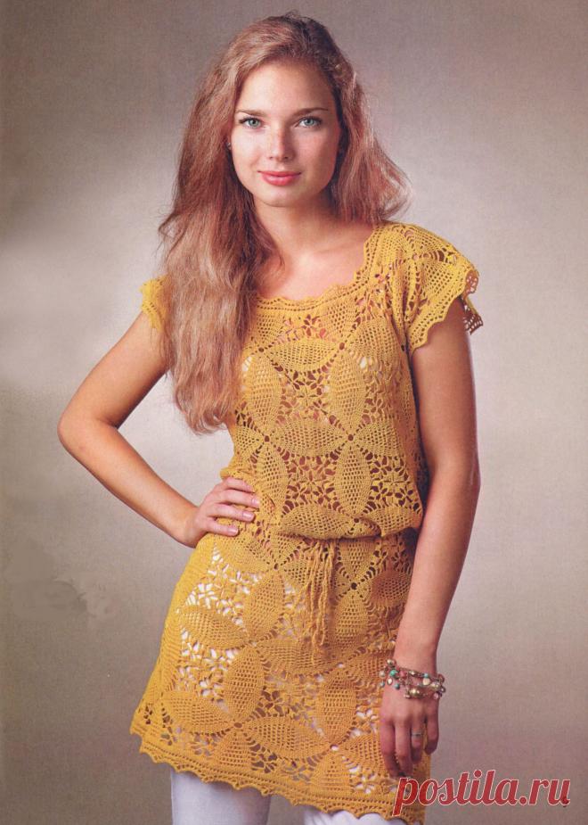 Туника из цветочных мотивов крючком | петелики