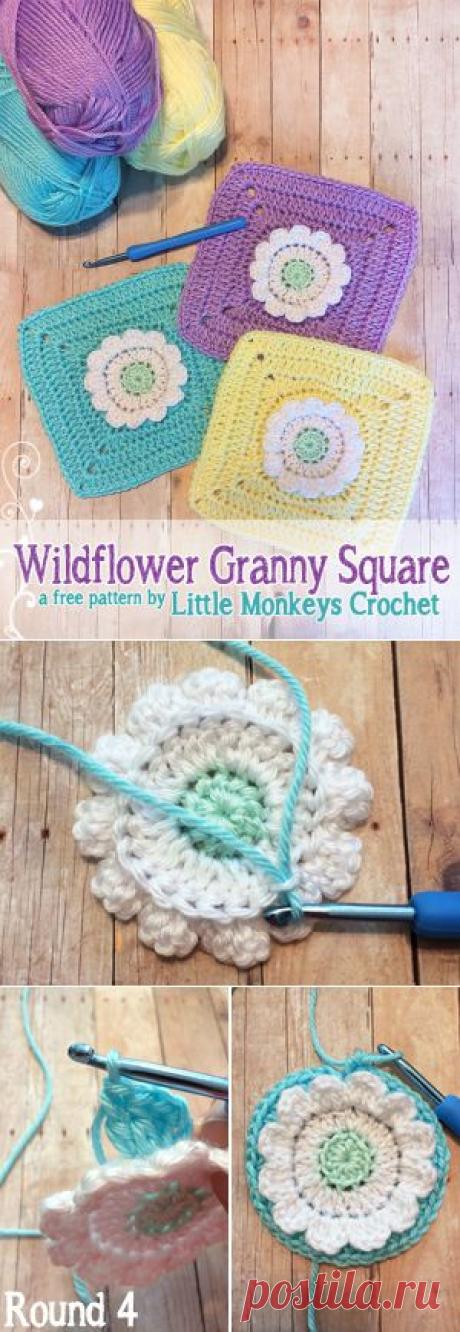Wildflower Granny Square крючком Pattern | Маленькие Обезьяны крючком | маленькие обезьянки крючком