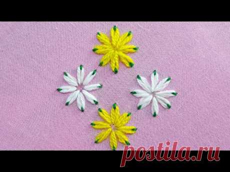 Lazy Daisy Double Colour Thread Flower Stitch|Hand Embroidery