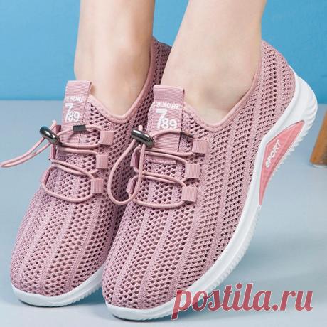 Women Mesh Breathable Lace Up Flat Sneakers Walking Shoes - US$21.99